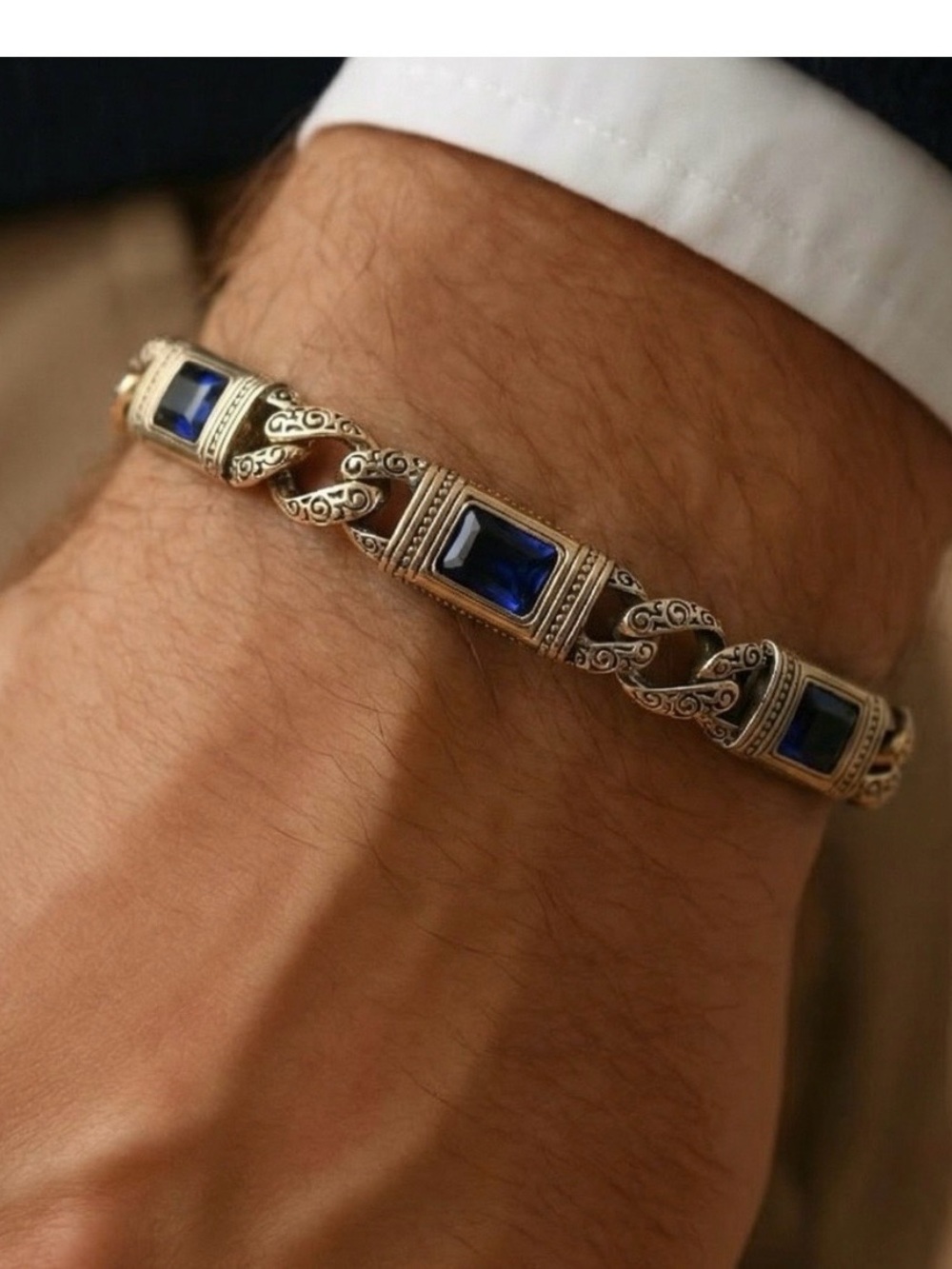 Men's Bracelet with Blue Stone Accents